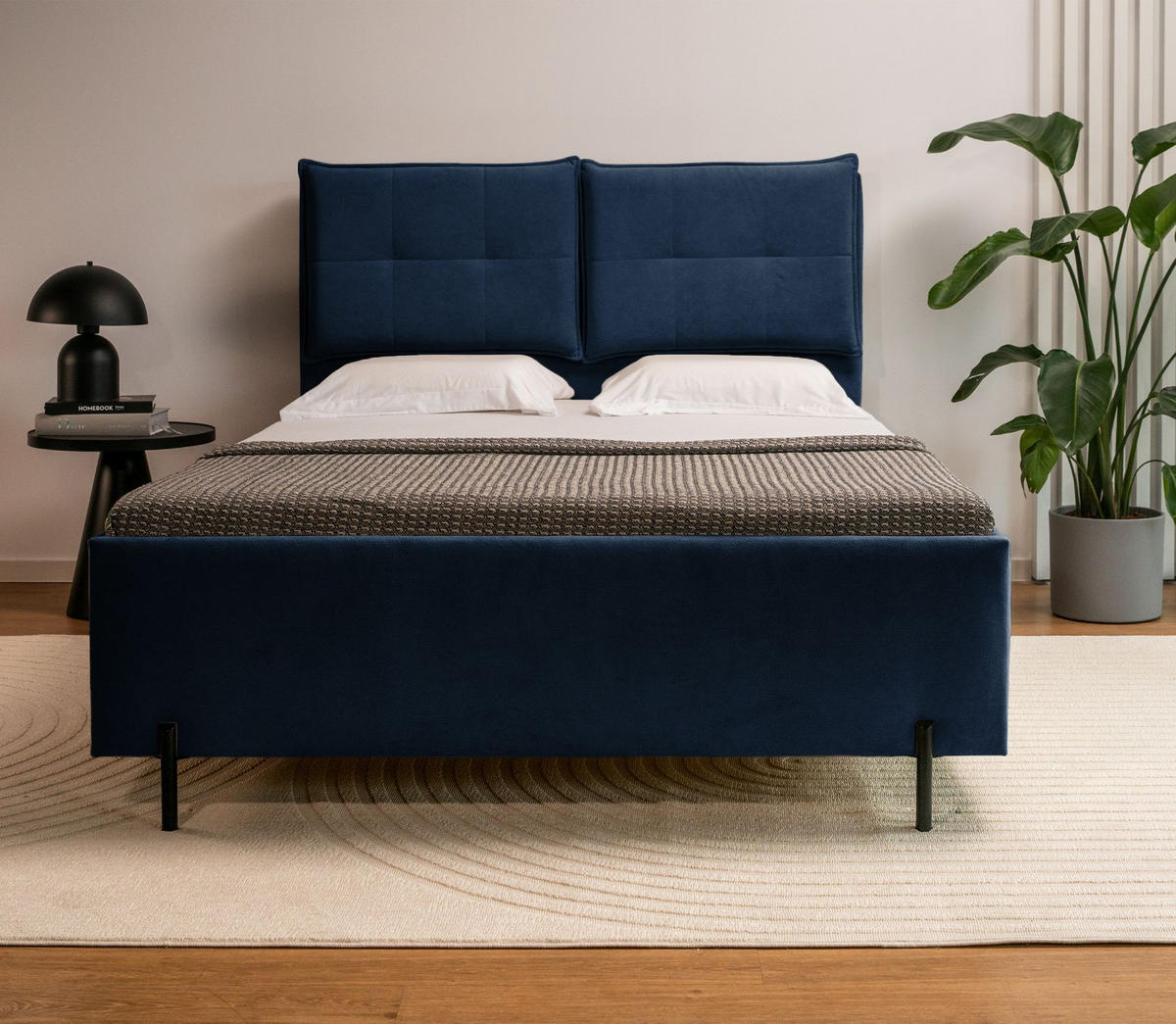 POLSTERBETT Belleo Nachtblau 180x200 cm - Schwarz/Dunkelblau, Textil/Metall (180/200cm) - Selsey