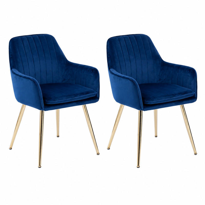 ESSSTUHL mit Armlehnen 2er-Set Blau Stoff Metallbeine - Blau, Metall (42.93/85.09/42.16cm) - Meubliv