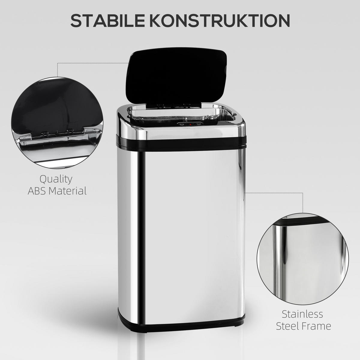 EDELSTAHL Automatik Sensor Mülleimer Abfalleimer IR Sensor viereckig 30L - Multicolor, Kunststoff (25/58/33cm) - HOMCOM