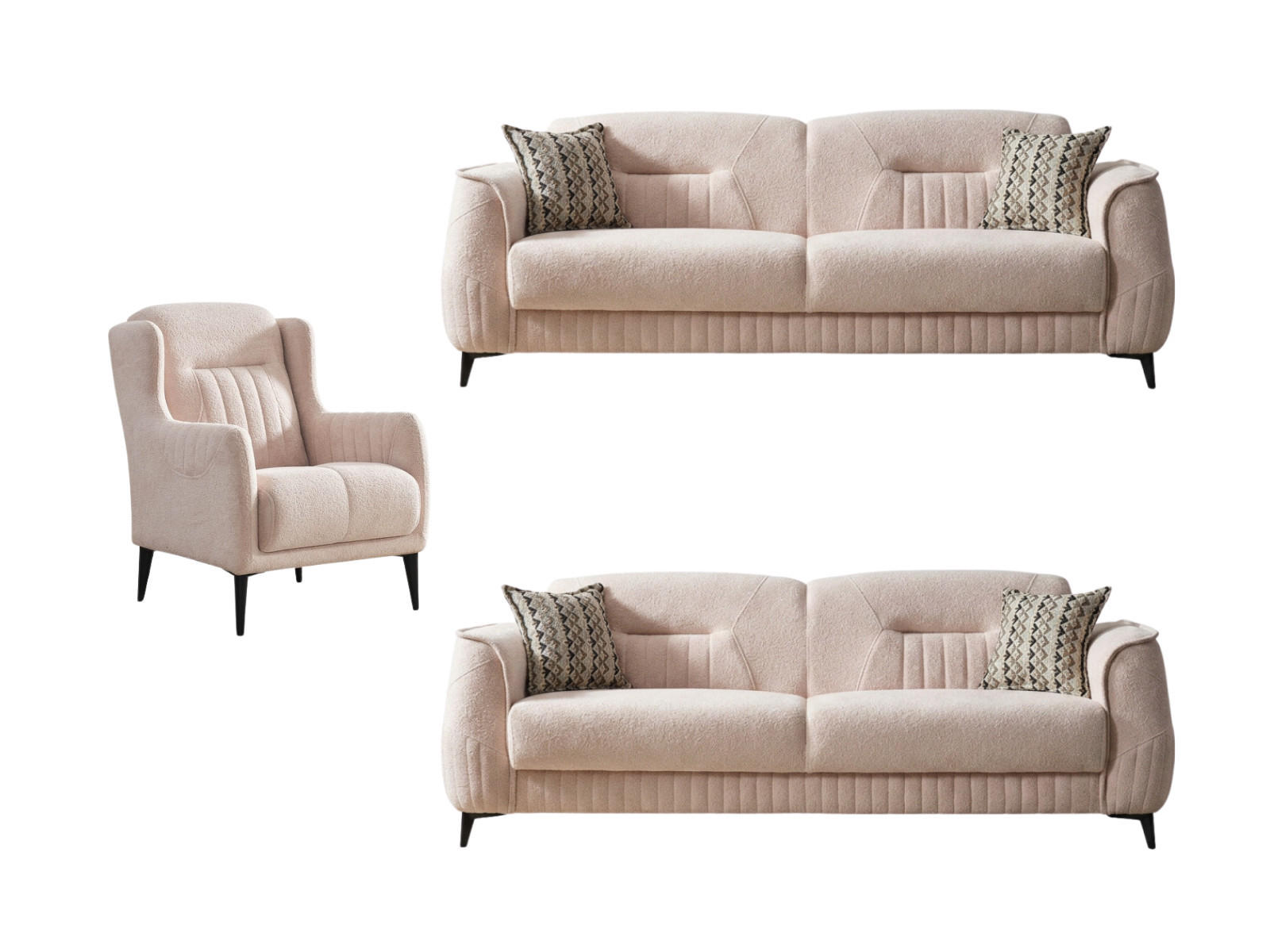 SITZGARNITUR Pasto, Beige Stellvariante 3+3+1 - Beige, Holzwerkstoff/Kunststoff (240/87/98cm)