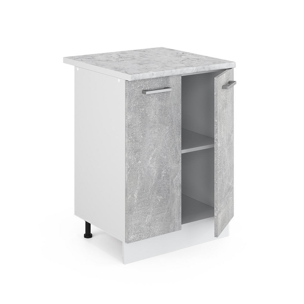 UNTERSCHRANK R-Line Beton 60 cm mit Türen, mit Arbeitsplatte - Weiß/Grau, Holzwerkstoff (60/81.6/60cm) - Vicco
