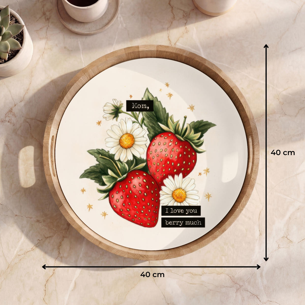 TABLETT - Erdbeeren - Gänseblümchen - Zitat - Sterne - 40x40 cm - Multicolor, Holz (40/5/5cm) - OnlyWow