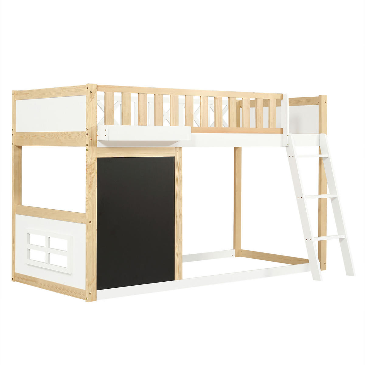 HOCHBETT 90x200 cm aus Massivholz & MDF mit Tafel und Aufbewahrungsbox, weiß-natur - Naturfarben, Holzwerkstoff (90/200cm) - Luhomfu