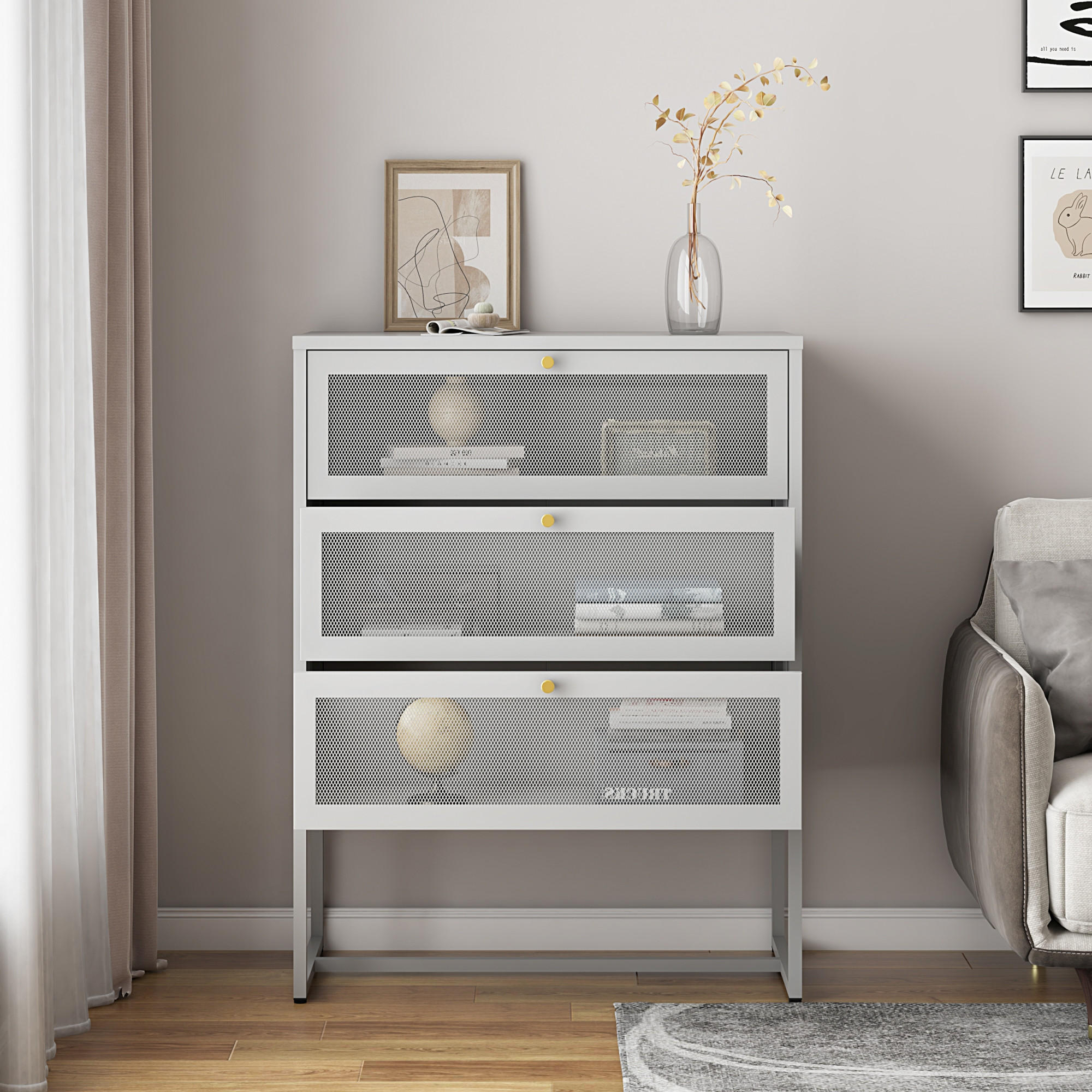 SCHUBLADENKOMMODE Sund - Goldfarben/Grau, Metall (80/105/40cm) - [en.casa]