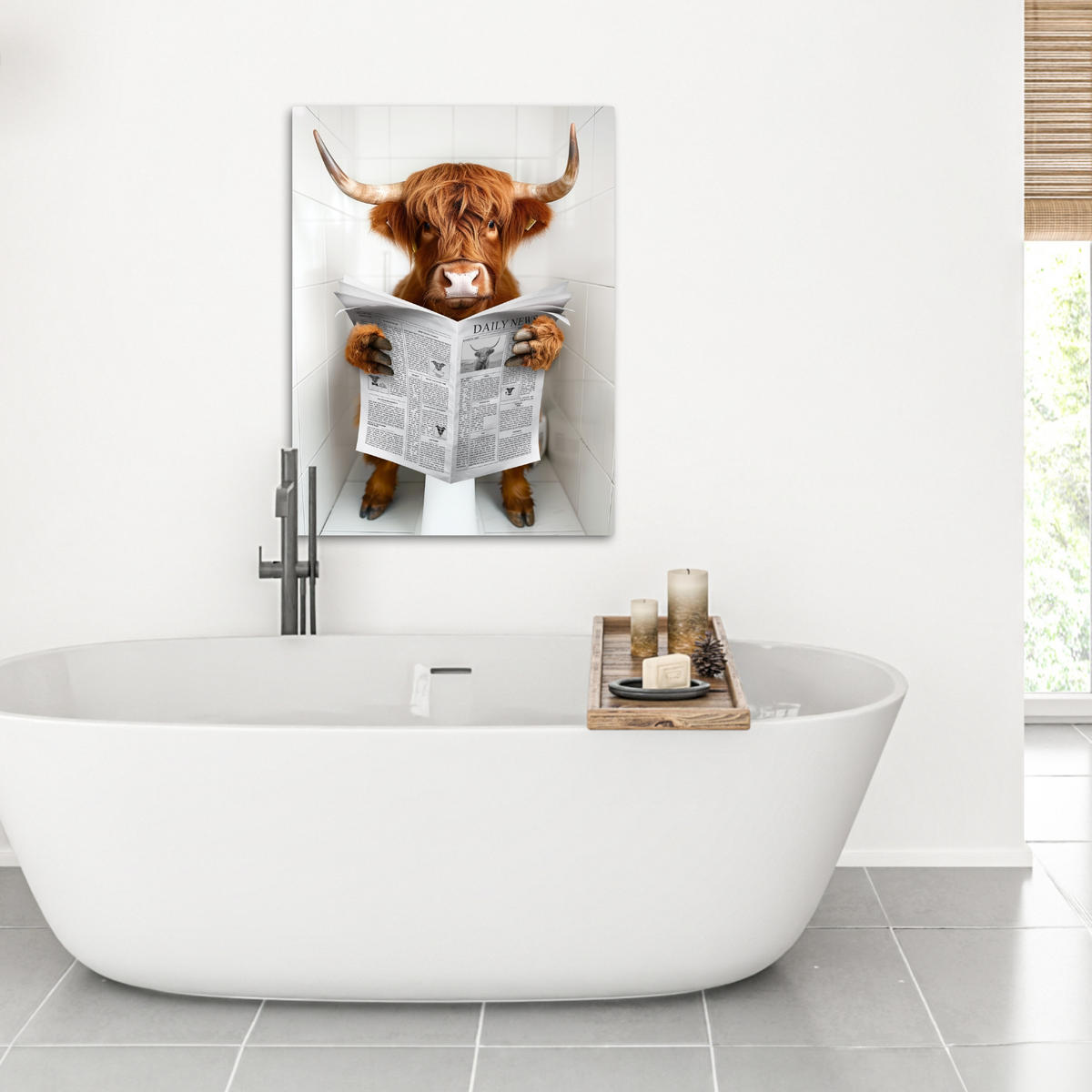 LEINWANDBILD Schottischer Highlander - Tier - Zeitung - Toilette 50x70 cm - Kastanienfarben, Textil (50/70cm) - MuchoWow