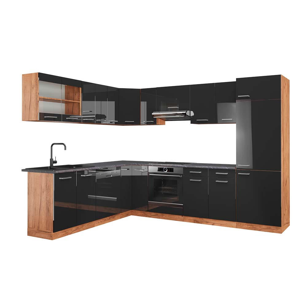 ECKKÜCHE R-Line Anthrazit Hochglanz/Goldkraft Eiche 227 x 287 cm AP Anthrazit - Honigeiche/Anthrazit, Holzwerkstoff (287/81.6/60cm) - Vicco