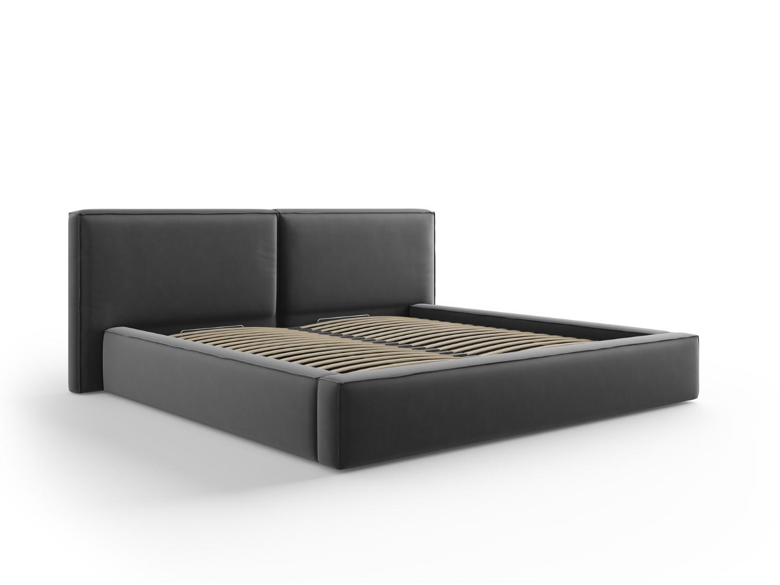 BETT mit Bettkasten und Kopfteil Jodie aus Samt grau 200x200cm - Grau, Textil (200/200cm) - Micadoni