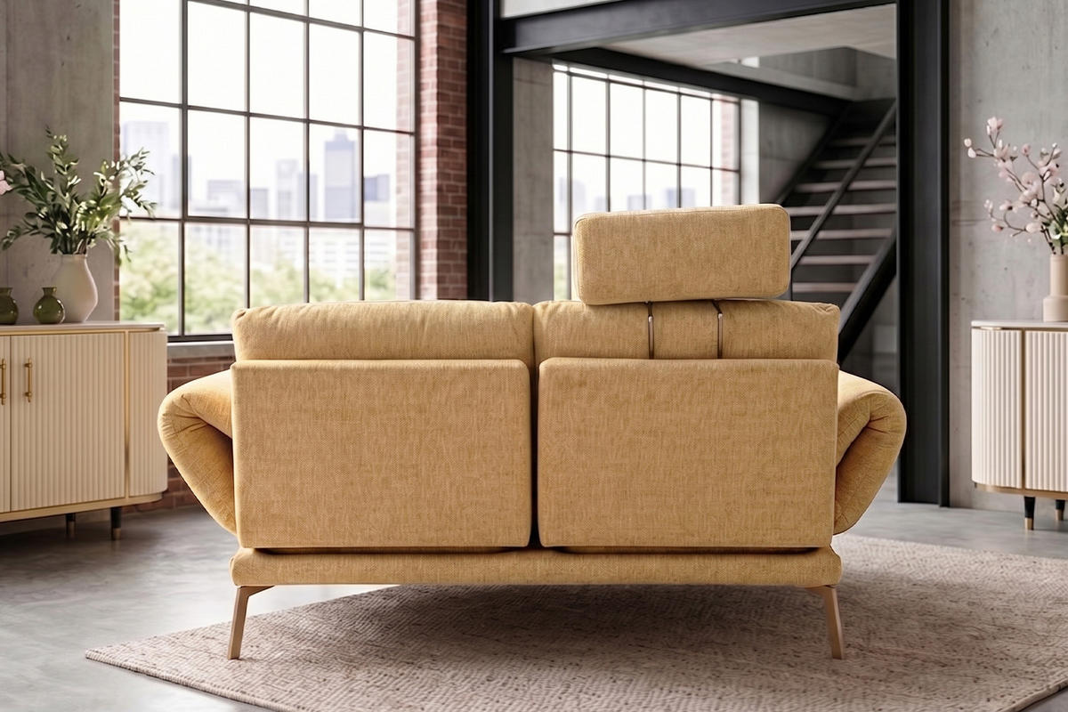 SOFA HOLLY Gelb Flachgewebe - Gelb/Braun, Textil/Metall (176/90/92cm) - KAWOLA