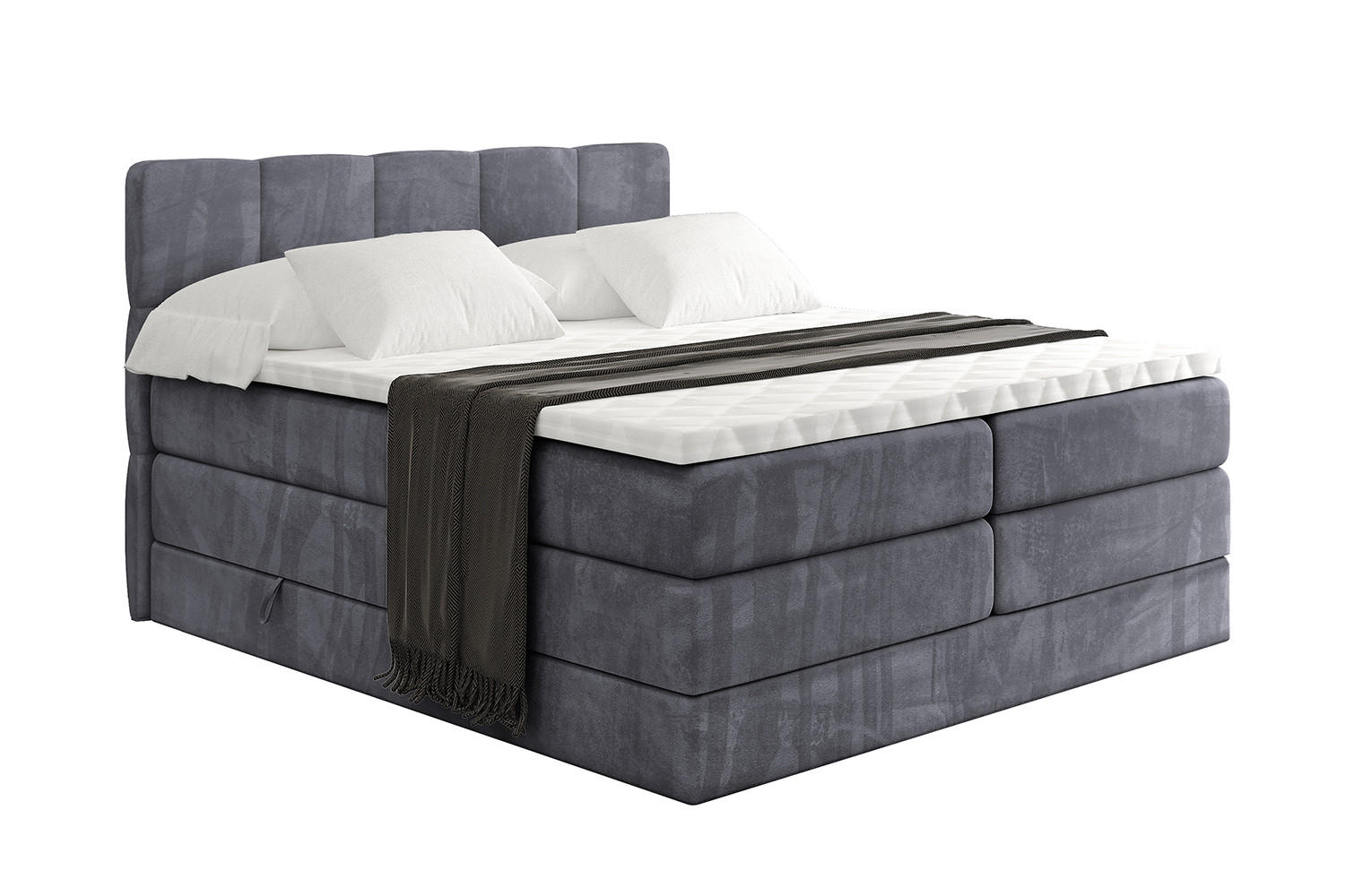 BOXSPRINGBETT mit Matratze H3|H4 und Lattenrost - LIRO KING-180x200 - Dunkelgrau Casablanca - Dunkelgrau, Holzwerkstoff (180/200cm) - ALTDECOR