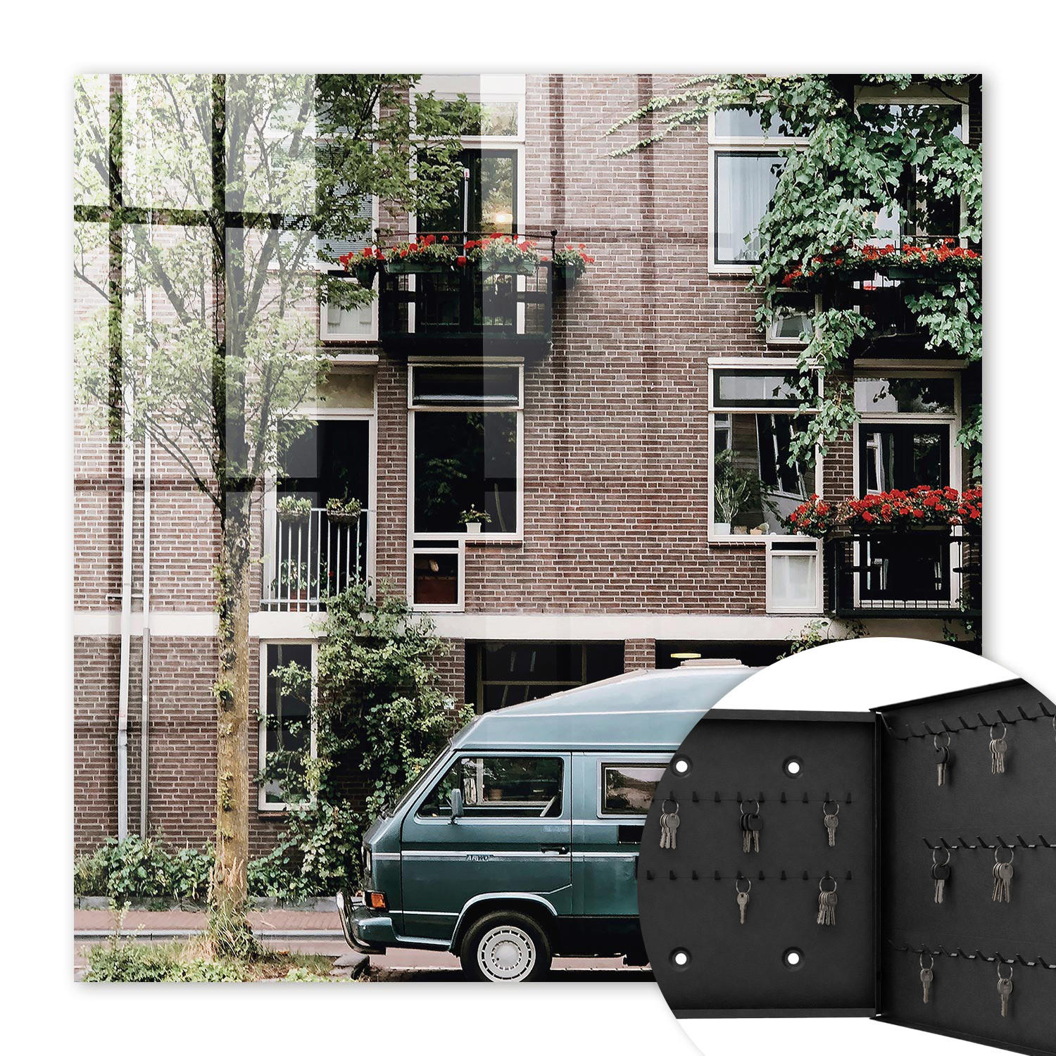 SCHLÜSSELBOX Schwarz 30x30 cm- Türöffnung nach rechts - Stadtlandschaft - Braun, Metall (30/30/5cm) - TULUP
