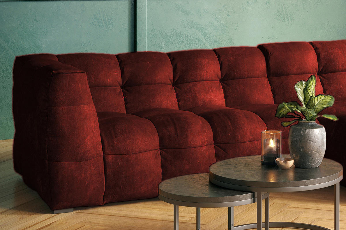 ECKSOFA RIO Bordeaux Velvet - Bordeaux/Schwarz, Textil (319/170cm) - KAWOLA