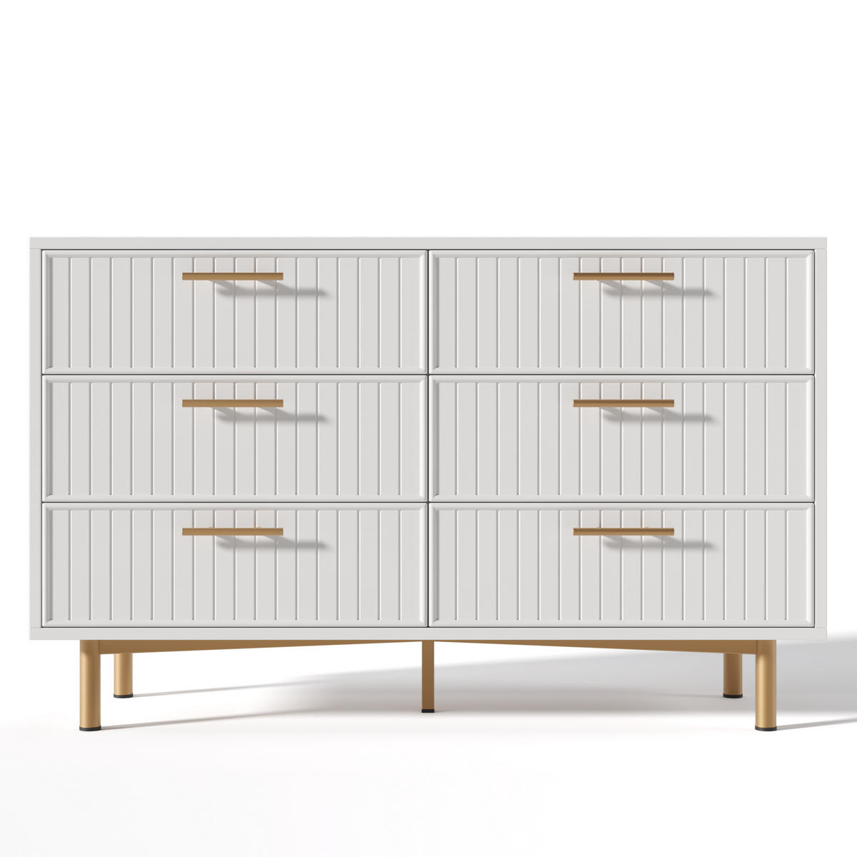KOMODA 120/40/75 cm se 6 zásuvkami, rýhovanými čely a kovovou podnoží, Bílá - bílá, kompozitní dřevo (120/40/75cm) - Redom