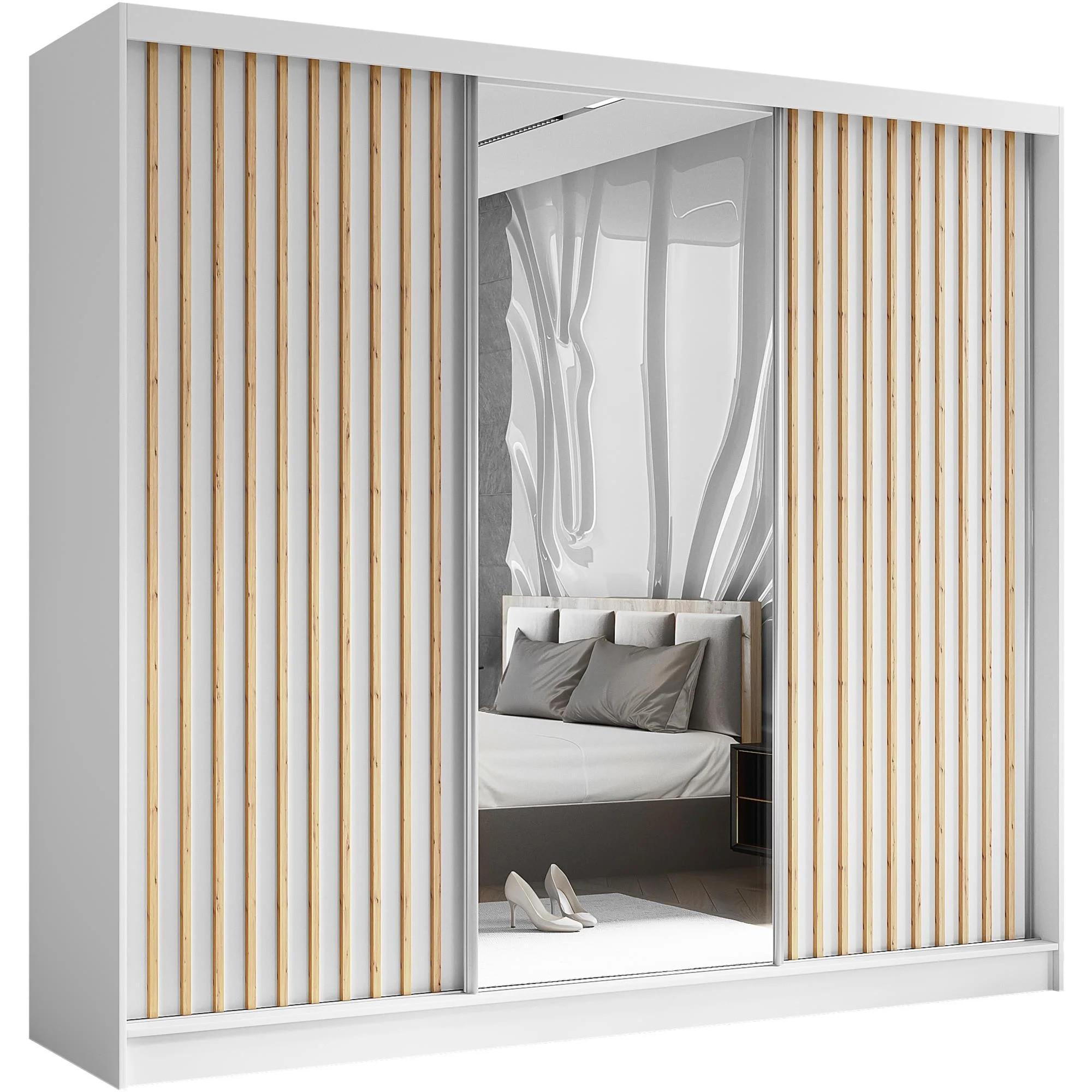Beautysofa SKŘÍŇ s posuvnými dveřmi Helix 240/216/61 bílá + dub Artisan se zásuvkami