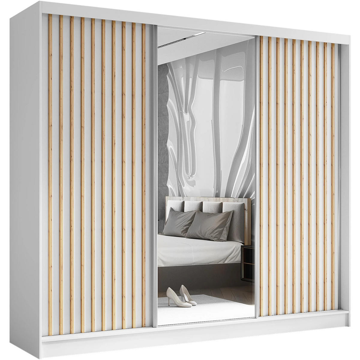SCHWEBETÜRENSCHRANK Helix 240/216/61 weiß+eiche artisan - Schwarz/Weiß, Holzwerkstoff (240/216/61cm) - Beautysofa