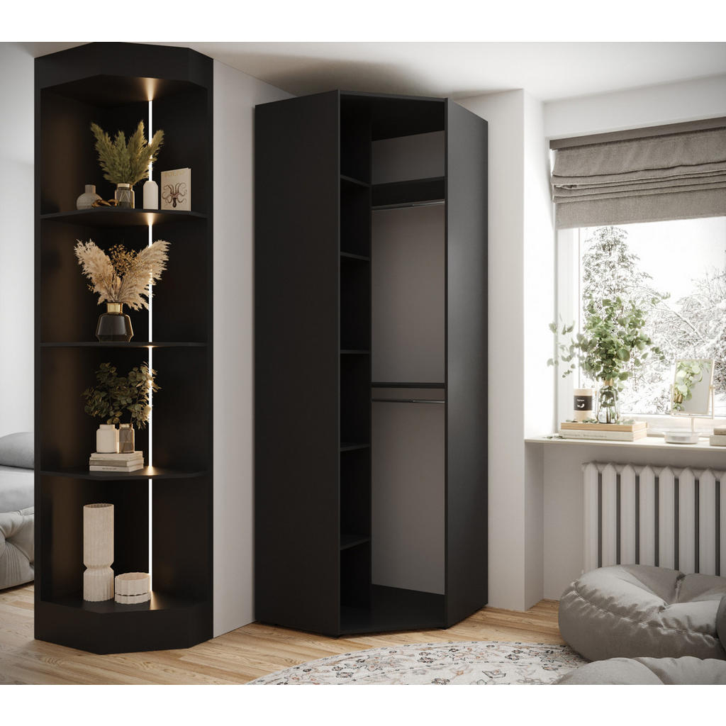 Thumbnail - Möbel Kryspol Drehtürenschrank, Schwarz, Gold, Metall, Nachbildung, 81.7x236.7x81.7 cm, Schlafzimmer, Kleiderschränke, D...