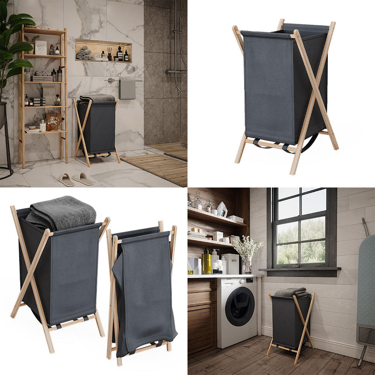WÄSCHEKORB Bruno Grau 40 x 64 cm - Naturfarben/Grau, Holzwerkstoff (40/64/45cm) - Vicco