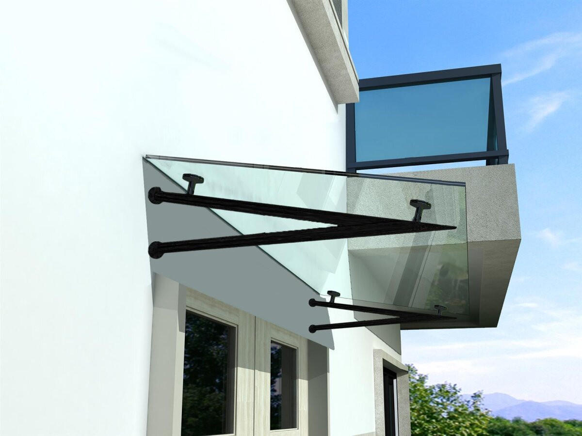 GLASVORDACH 190x90 cm Sicherheitsglas Edelstahl Klarglas V-Schwarz - Transparent, Glas (190/1.31/90cm) -  Glaswerk Westfalen