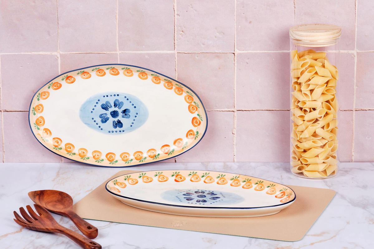 SERVIERPLATTEN Napoli 36,5 x 22 cm - 2er-Set - Zitrusfrucht - Weiß, Keramik (22/3/36.5cm) - Björn