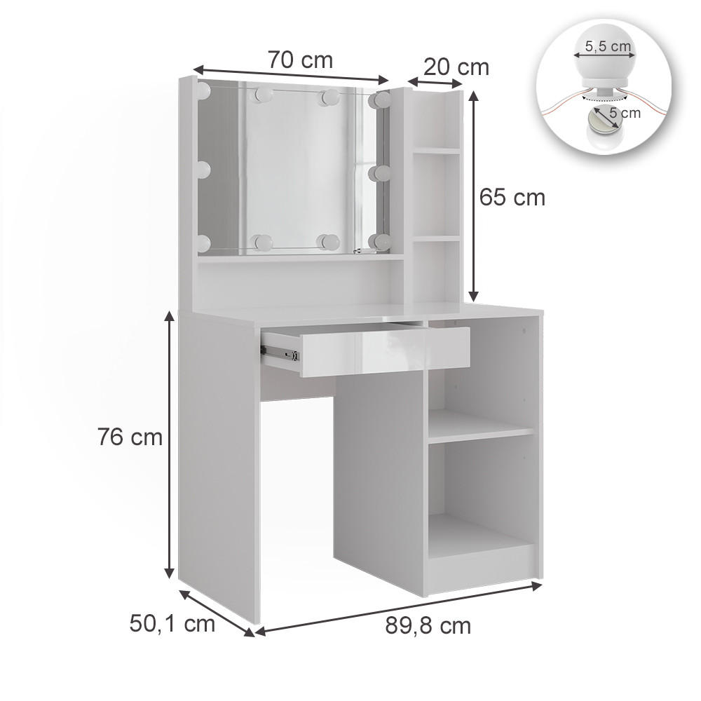SCHMINKTISCH Sherry Weiß/Weiß Hochglanz 89.8 cm 4 Teile - Weiß Hochglanz, Holzwerkstoff (89.8/76/50.1cm) - Vicco