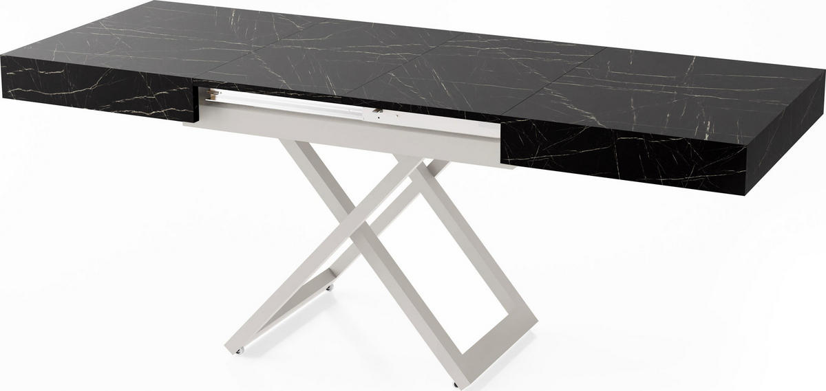 COUCHTISCH Cavetta U höhenverstellbar ausziehbar, Marmor Schwarz 120-200/80/27-76 cm - Kaschmir/Beige, Holzwerkstoff/Metall (80/200/76cm) - WFL GROUP