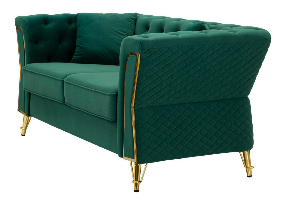 2-SITZER Sofa gesteppt Emy - Dunkel Grün - Grün, Holz/Holzwerkstoff (162/76/83cm) - Pasmara