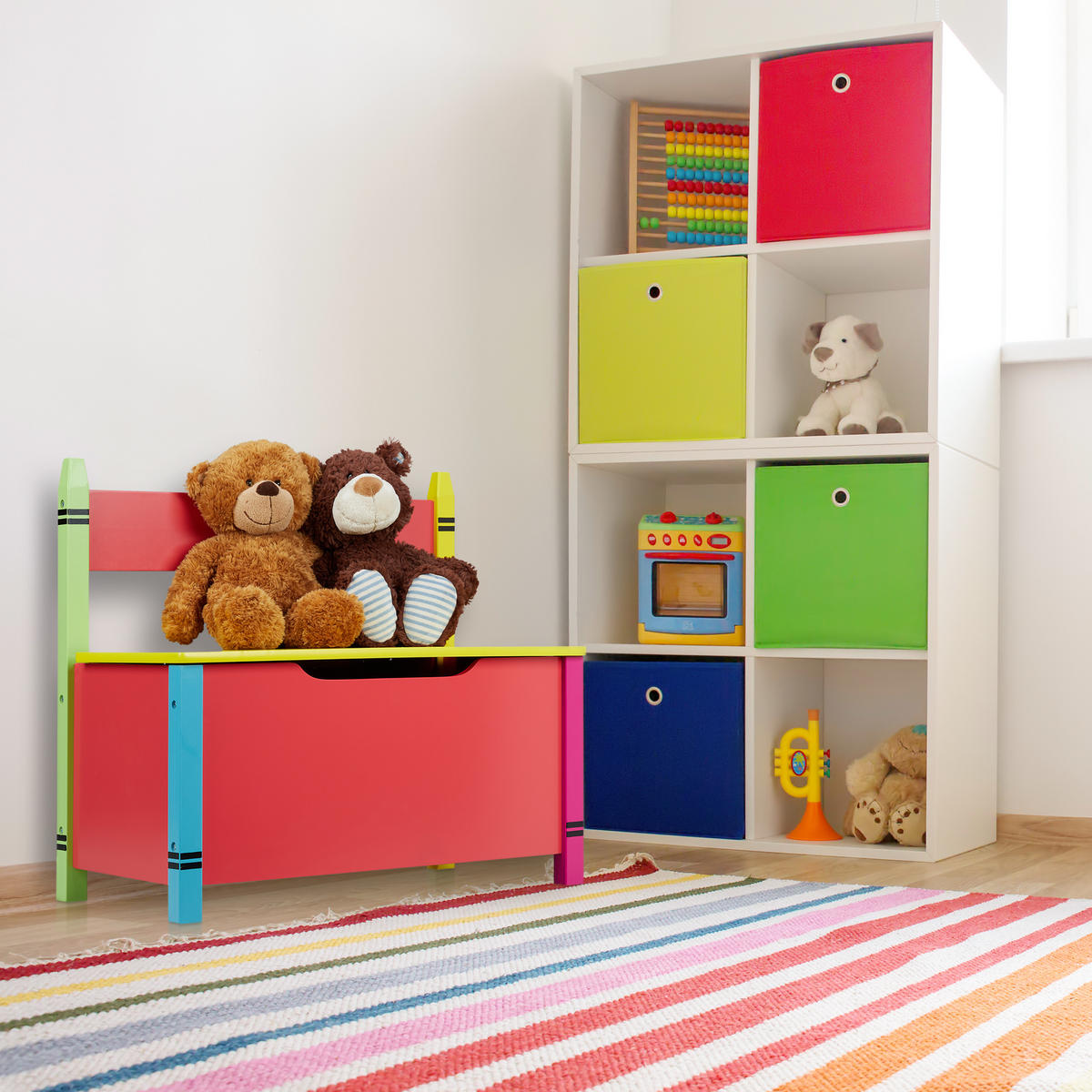 KINDERSITZBANK - Multicolor, Holzwerkstoff (60/54.5/35cm) - Relaxdays
