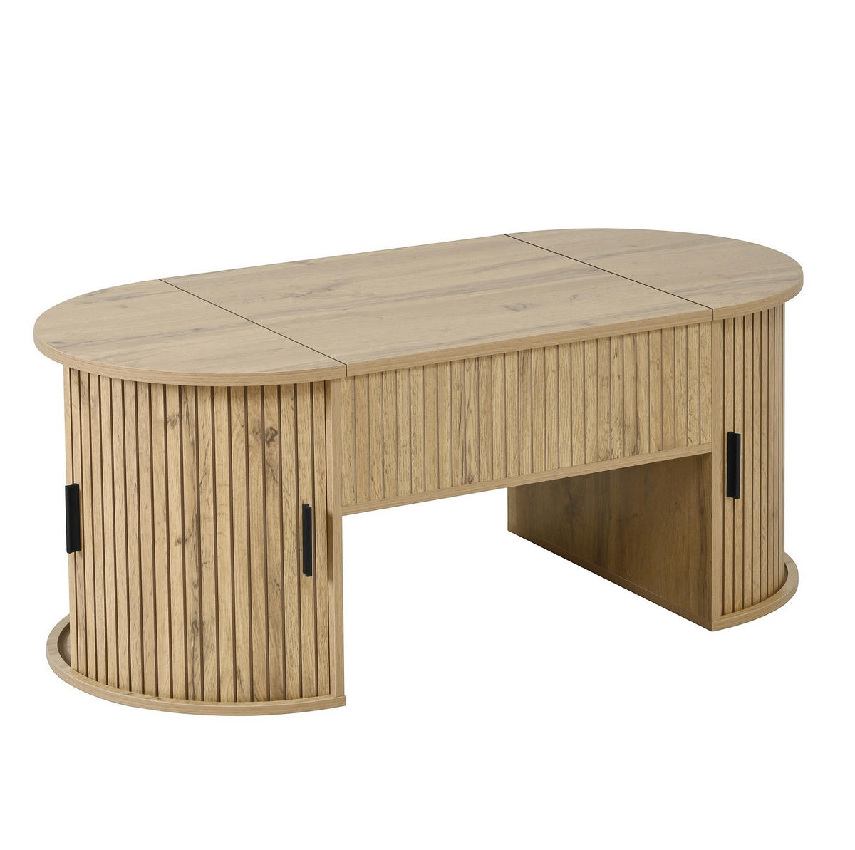 KONFERENČNÍ stolek 100/50/40,5 cm dubový z MDF s výškově nastavitelnou deskou a posuvnými dvířky - barva dubu, kompozitní dřevo (100/50/40.5cm) - OKWISH
