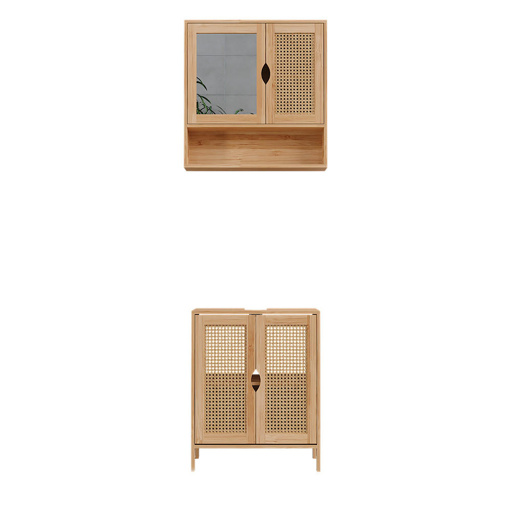 BADMÖBEL-SET Liora Bambus 2 Teile - Grün, Holzwerkstoff (48/60/29cm) - Vicco