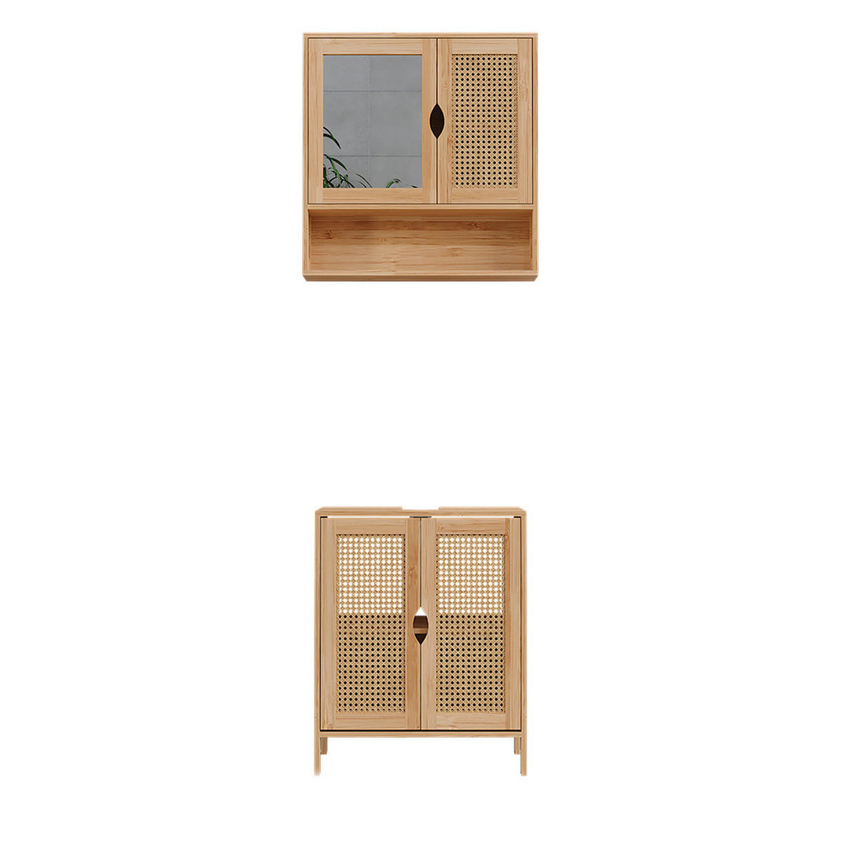 BADMÖBEL-SET Liora Bambus 2 Teile - Grün, Holzwerkstoff (48/60/29cm) - Vicco