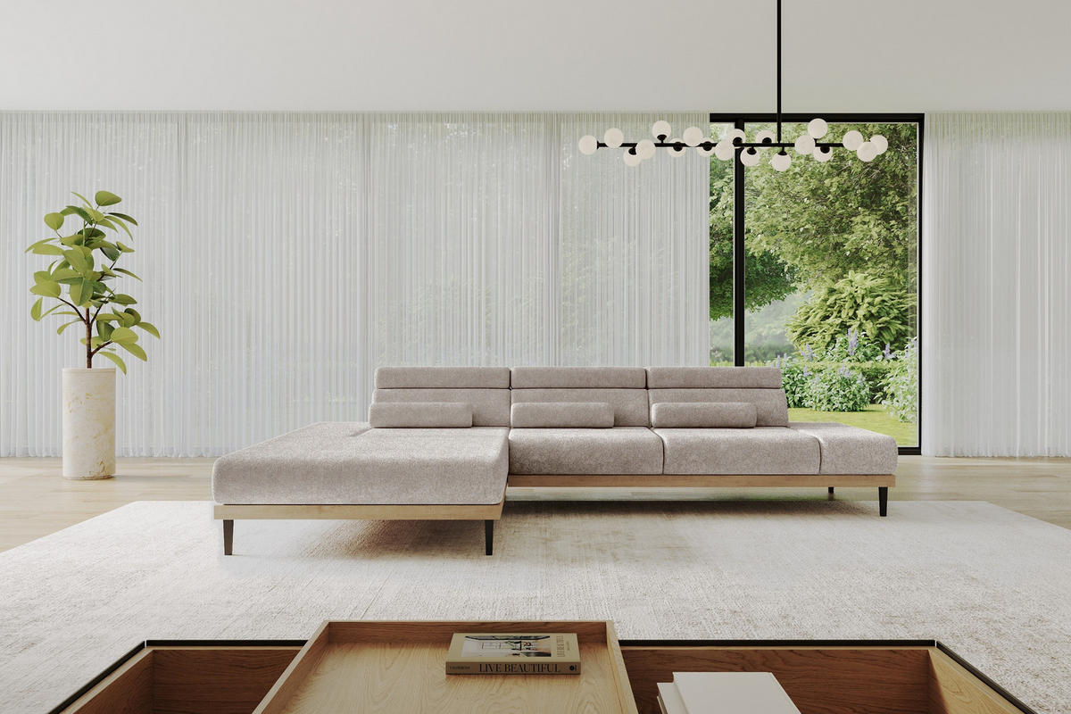 ELEKTRISCHES ECKSOFA Links MONA 316x205x85 Hellgrau Velours - Hellgrau, Holzwerkstoff/Textil (316/205cm) - ALTDECOR