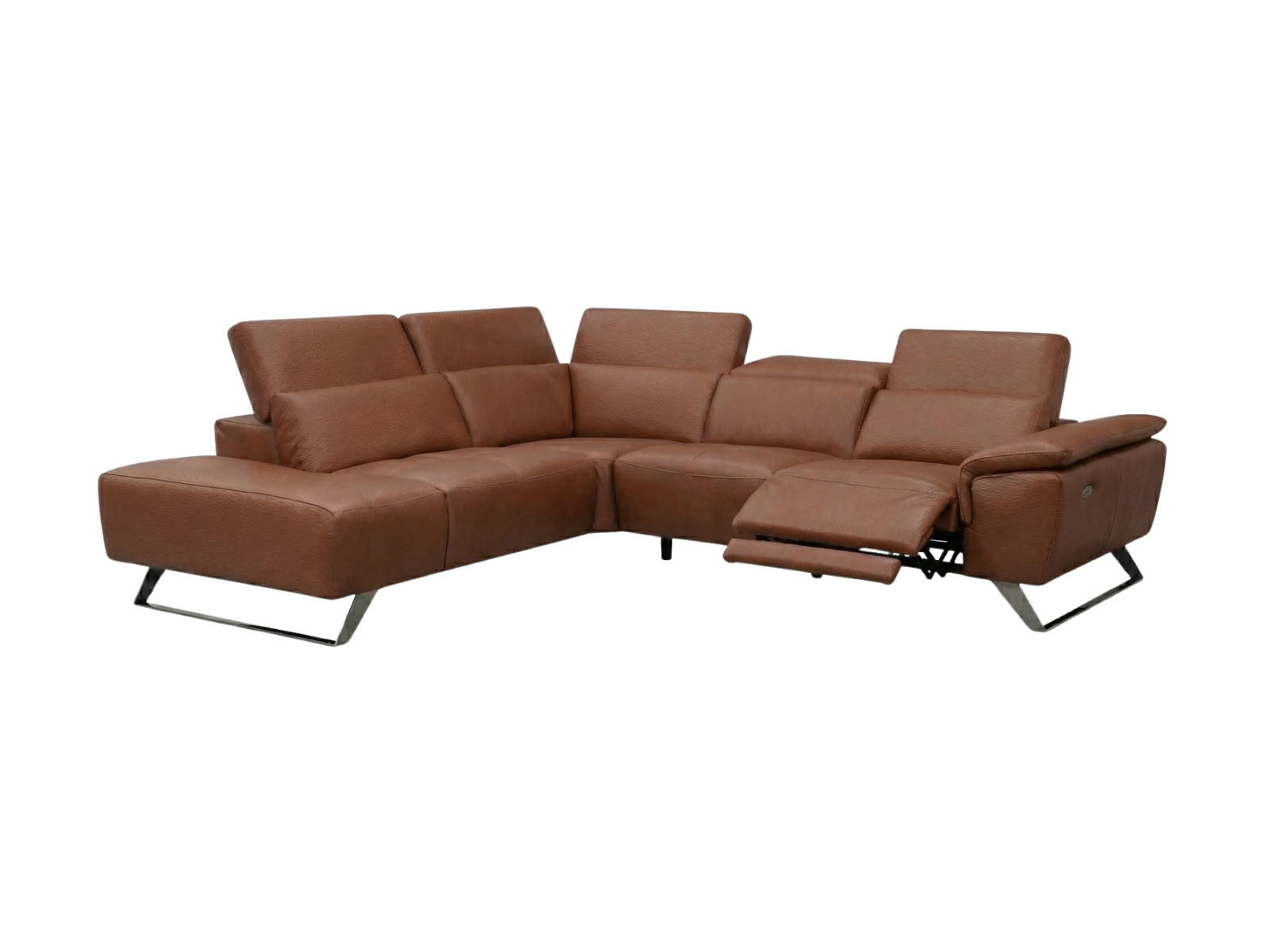 ECKSOFA Predator Echtleder mit 1 x Relaxfunktion Cognacbraun - Cognac, Leder/Metall (230/270cm)