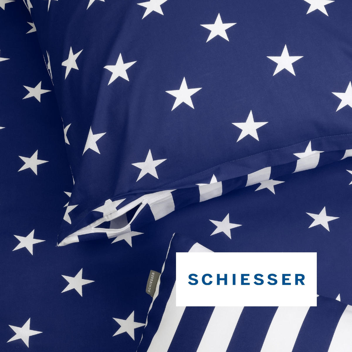 BETTWÄSCHESET Sterne Feinbiber 2-teilig 155x220 cm Blau - Blau, Textil (155/220cm) - SCHIESSER