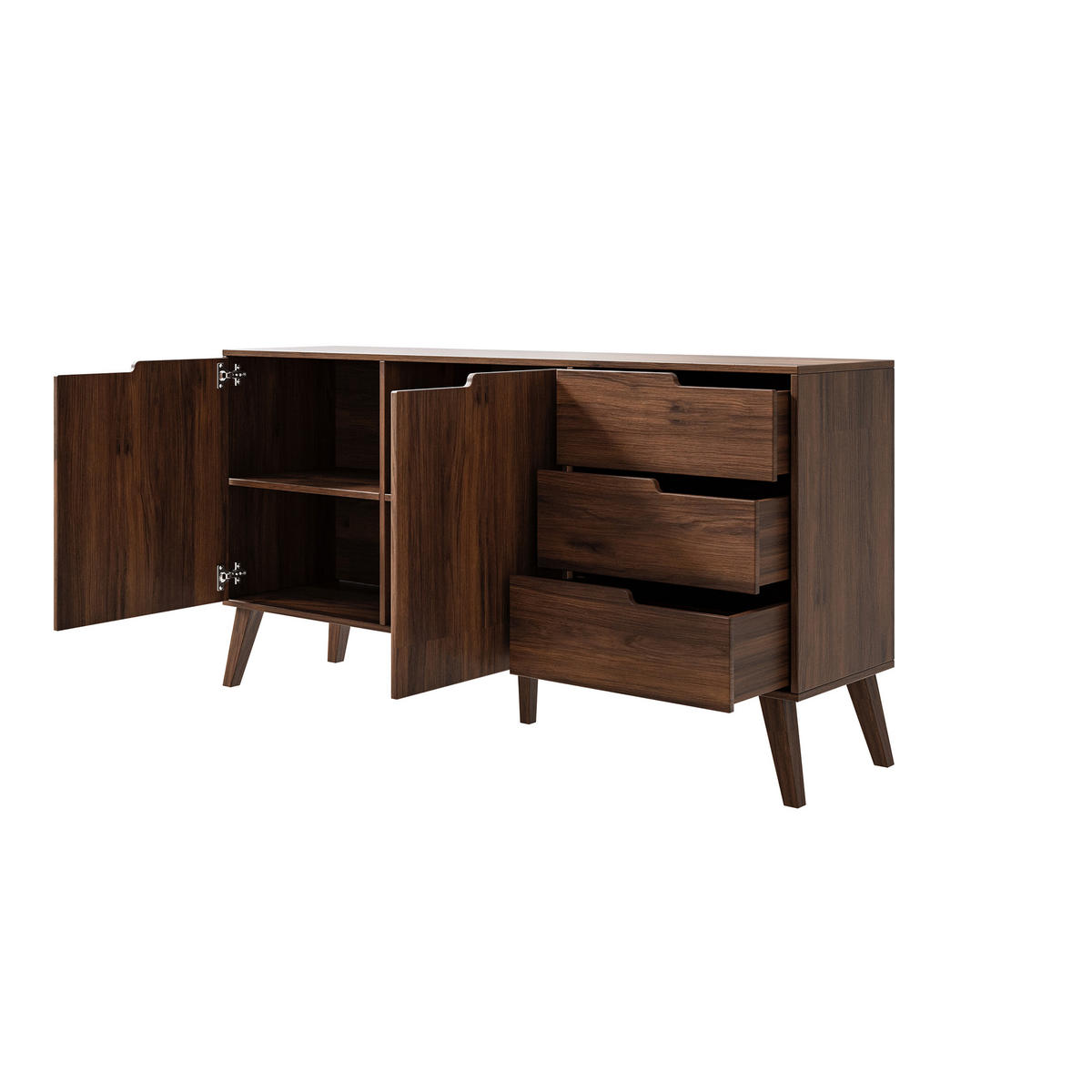 WOHNWAND Norel 2-teilig Kommode 160 cm + TV-Schrank 180 cm, Wallnuss - Walnussfarben, Holzwerkstoff (180/55/40cm) - Beautysofa