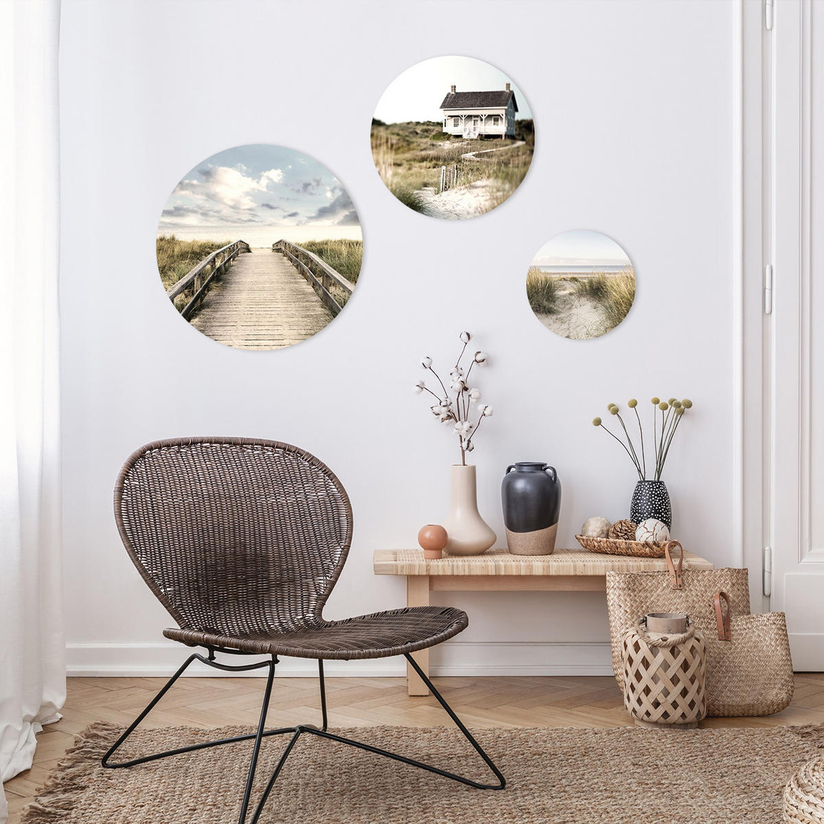 BILDERSET 3er-Set rund 55/40/25 cm Strand - Beige, Kunststoff (55/55cm) - artissimo