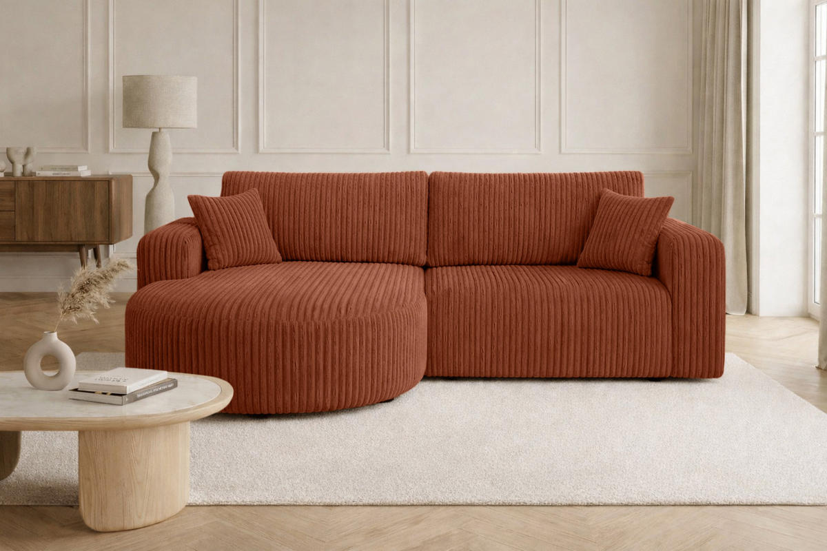 ECKSOFA Mit Schlaffunktion, Cordstoff Tilia, Kupfer, Links, ROUND ONE - Orange, Holz (244/175cm) - Kaiser Möbel