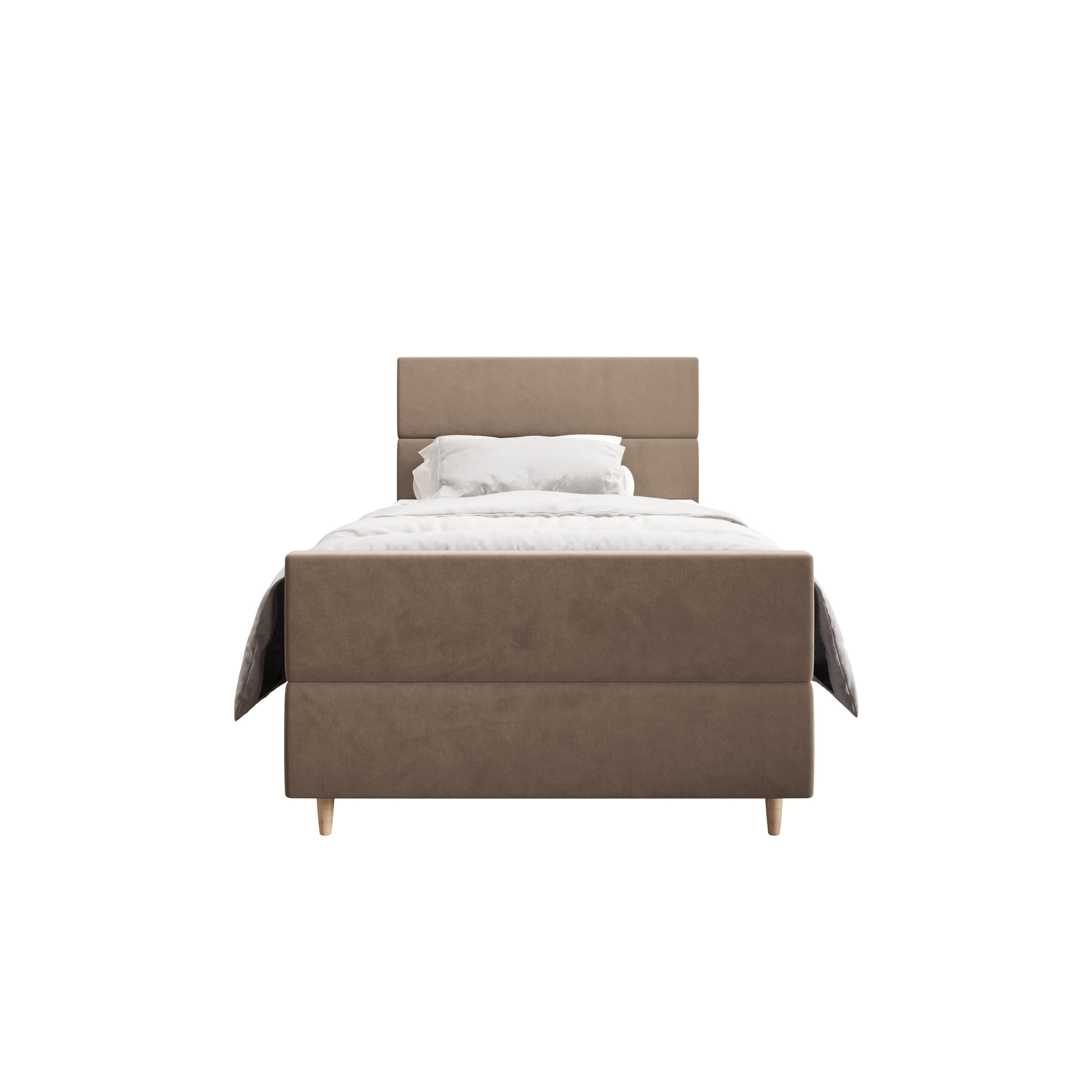 BOXBETT FLO PLUS 100x200 Itaka 48, mit Matratze H3, Bonell und Topper, Camel - Cappuccino, Holz/Textil (100/200cm) - Bedante