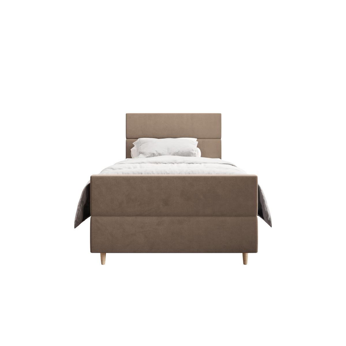 BOXBETT FLO PLUS 100x200 Itaka 48, mit Matratze H3, Bonell und Topper, Camel - Cappuccino, Holz/Textil (100/200cm) - Bedante