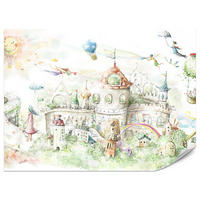 FOTOTAPETE für Kinderzimmer Märchenstadt Schloss Magisch 350x256 - Blau/Gelb, Papier (350/256cm) - Muralo