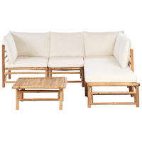 LOUNGE SET 5-Sitzer Bambusholz hellbraun 3-teilig Auflagen cremeweiß Cerreto - Creme, Holz - Beliani