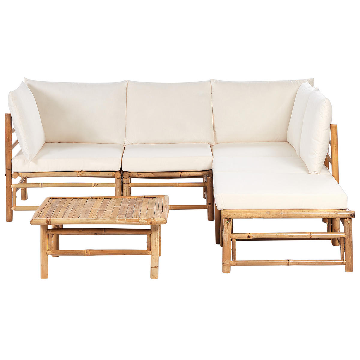 LOUNGE SET 5-Sitzer Bambusholz hellbraun 3-teilig Auflagen cremeweiß Cerreto - Creme, Holz - Beliani