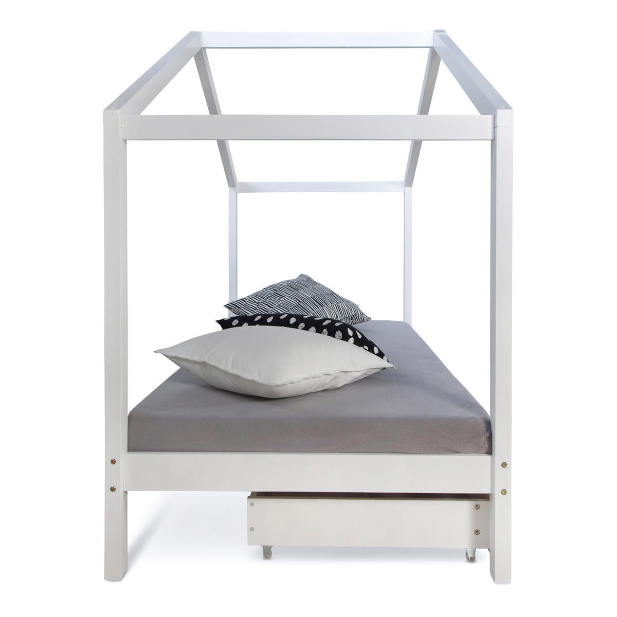 HAUSBETT mit Stauraum 90/200 cm Weiß - Weiß, Holz (208/160/96cm) - Homestyle4u