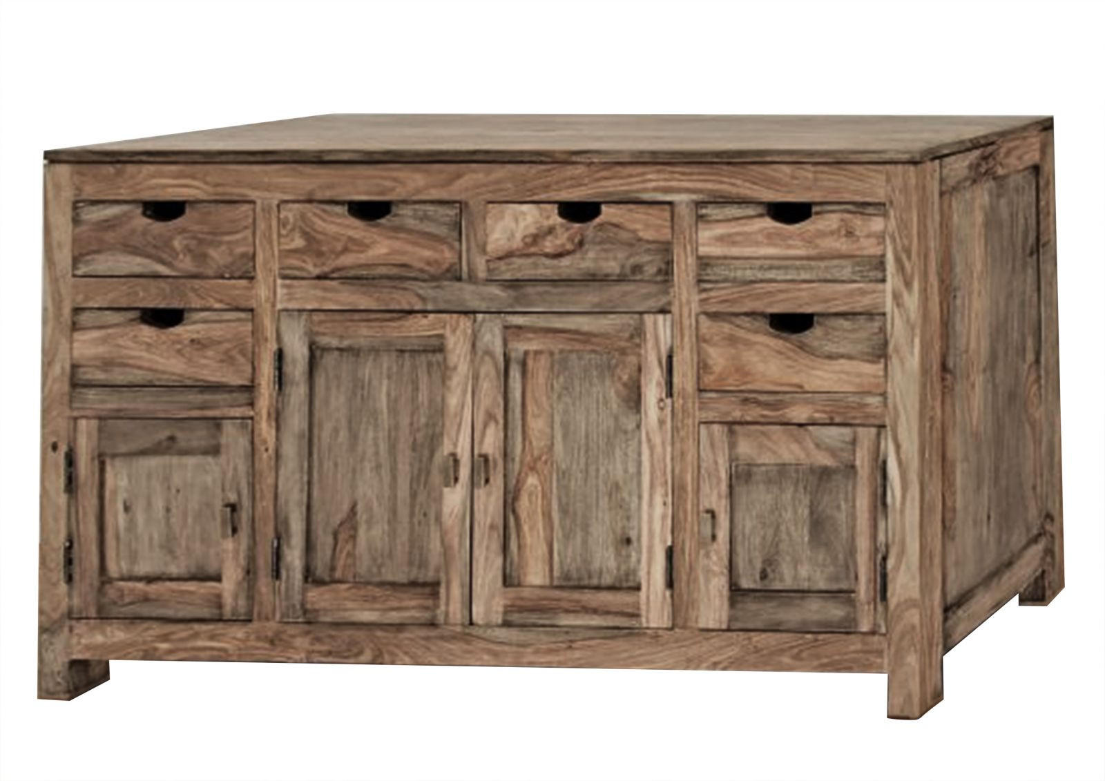 SIDEBOARD Sheesham 180x45x95 grau geölt NATURE GREY #84 - Grau, Holz (180/95/45cm) - Massivmoebel24