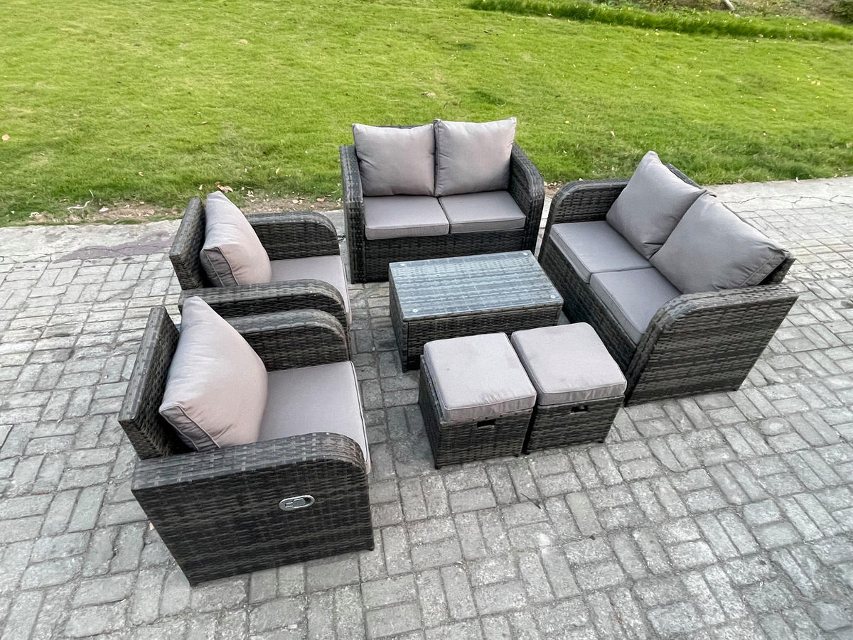 GARTENLOUNGE-SET Polyrattan Dunkelgrau 8-Sitzer - Dunkelgrau, Metall - Fimous