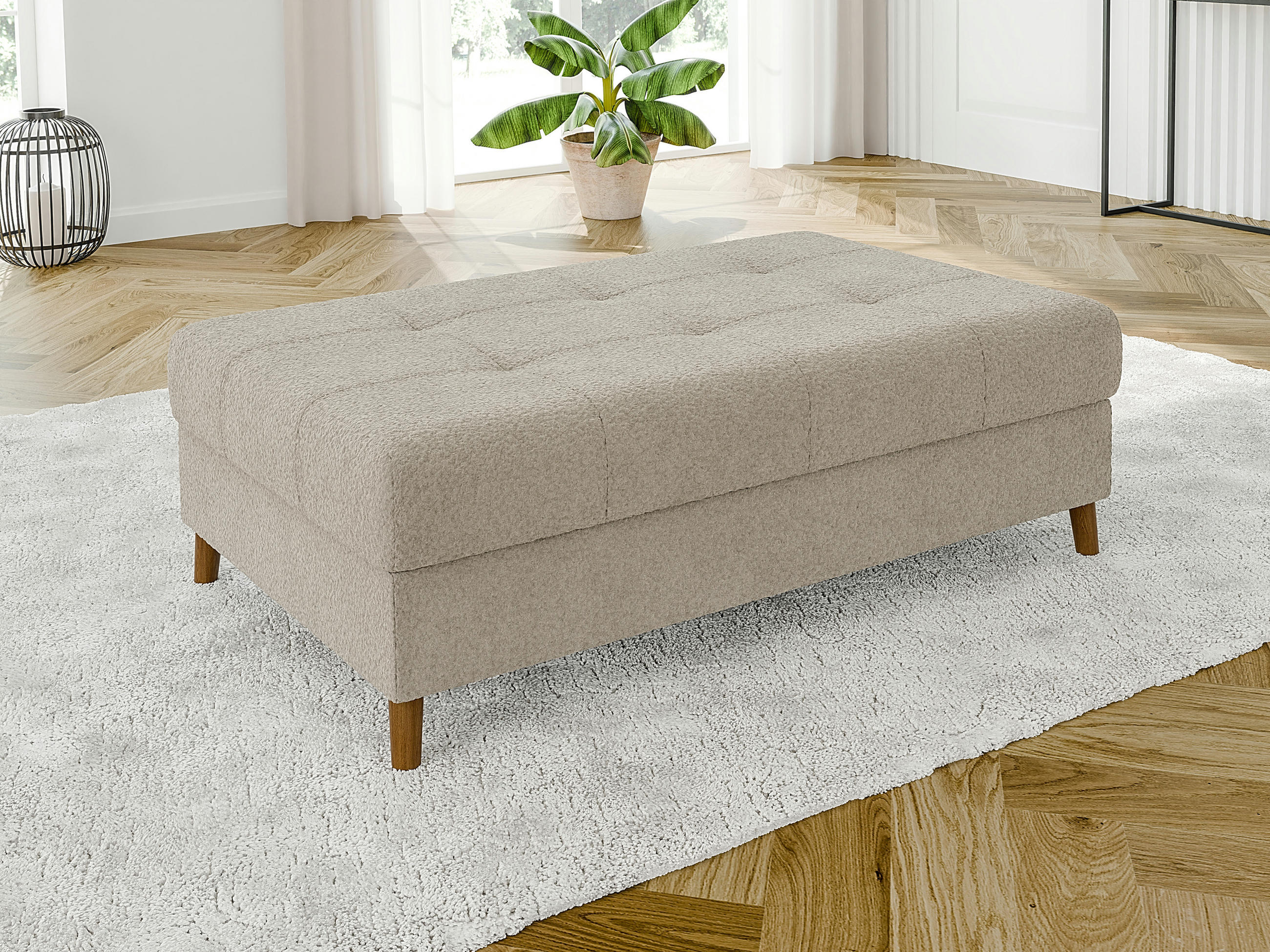 HOCKER Henrik Beige Boucle - Beige/Braun, Holz/Textil (118/40/73cm) - S-Style Möbel