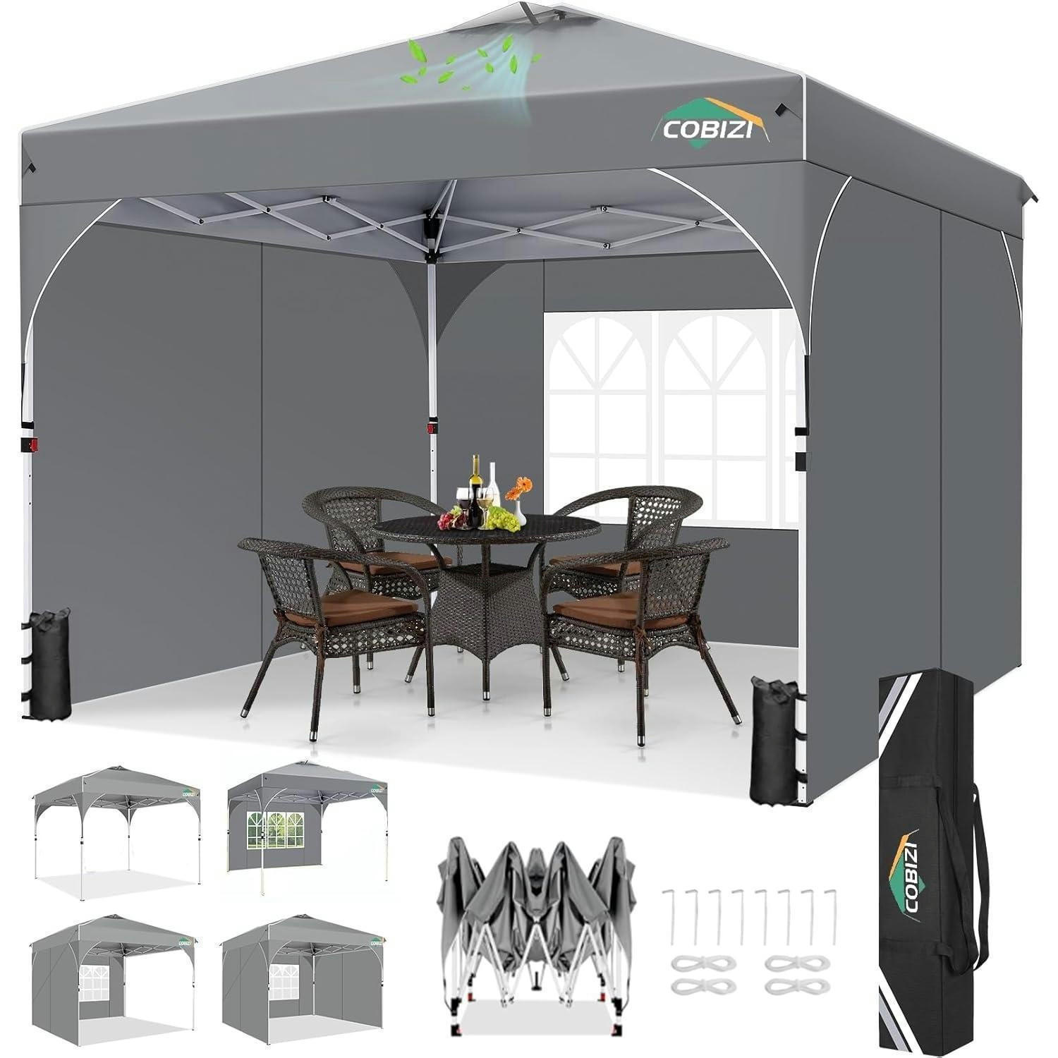 FALTPAVILLON 3x3m Grau Wasserdicht UV Schutz 50+ Höhenverstellbar mit 3 Seitenwänden - Grau, Textil (300.2/265.2/300.2cm)