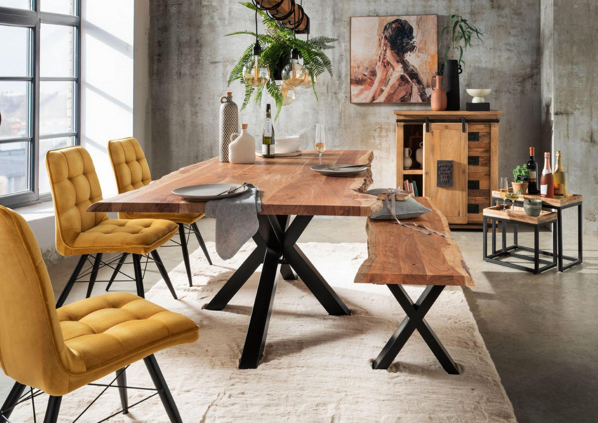 COUCHTISCH Lecce - 2er Set - Mangoholz natur - Schwarz/Braun, Holz/Metall (50/45/30cm) - bene living