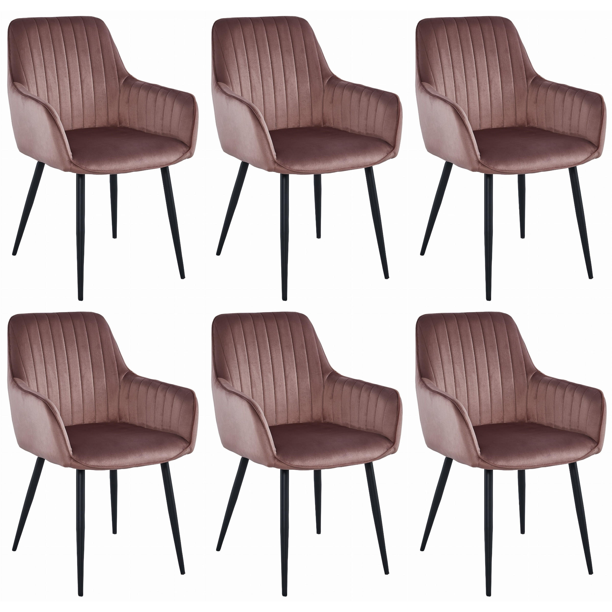STUHL OSILO 6-er Set, Rosa, Schwarz, Schwarze metallische Beine - Rosa, Textil/Metall (55/84/46cm) - Komodee