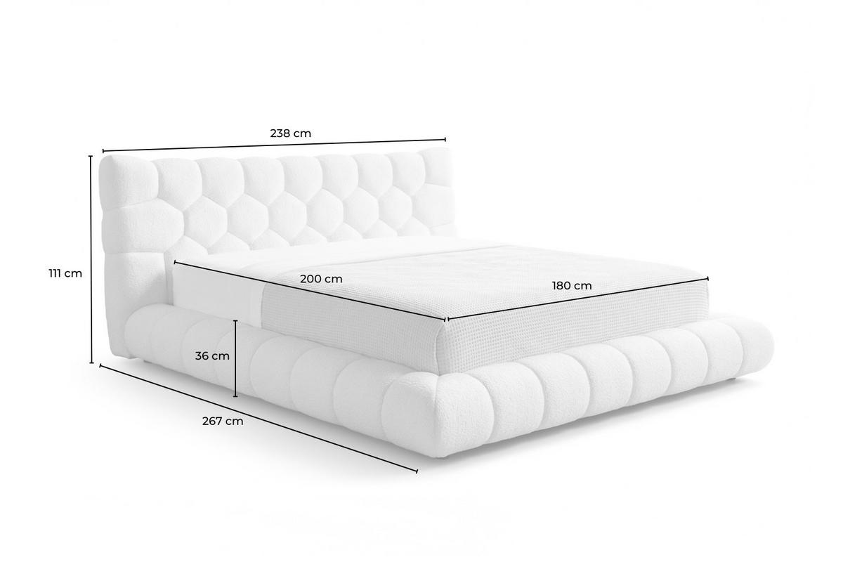 POLSTERBETT ATTICO Cremeweiß Bouclé - Creme, Textil (180/200cm) - KAWOLA