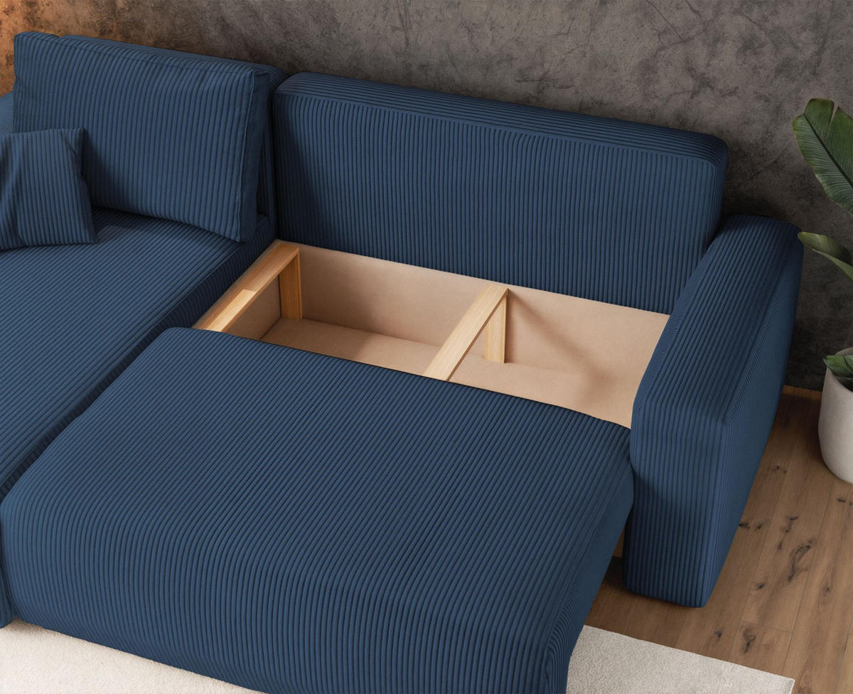 ECKSOFA Pianoni Marineblau Cordbezug - Schwarz/Dunkelblau, Kunststoff/Textil (244/140cm) - Selsey