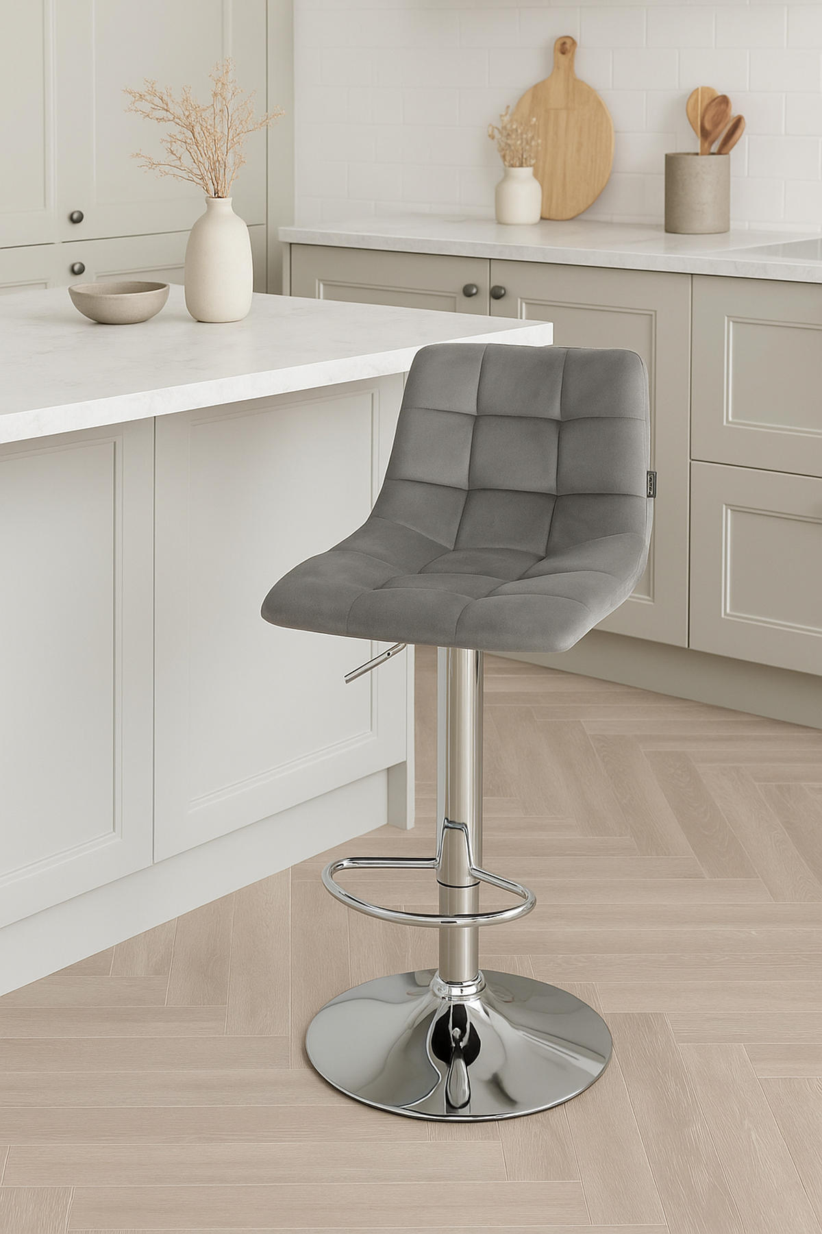 BARHOCKER 2er Set James Samt chrom grau - Chromfarben/Grau, Textil/Metall (43/108.5/46.5cm) - TPFLiving